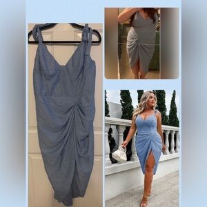 Textured Blue Ruched Dress